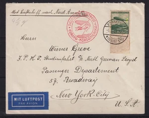 AL875) Deutsches Reich Nr. 607 UR Unterrand auf Zeppelin Brief nach New York USA - Bild 1 von 2