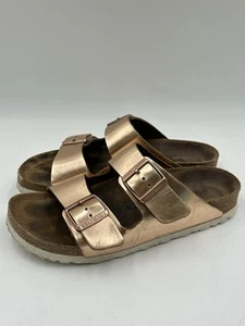 Birkenstock Metallic Rose Gold Arizona Double Buckle Sandals Women's Sz. 39 READ - Picture 1 of 16