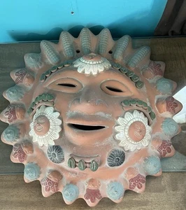 Vintage Terrakotta Volkskunst Ton Keramik Wandbehang hängend Sonne Mond 13". A-51 - Bild 1 von 4