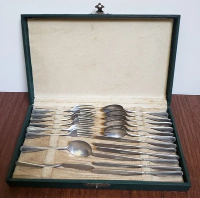 Vntg Child's Toy Aluminum Flatware/Utensil/Silverware Set w/Box Swissalu Germany - Image 1 of 4