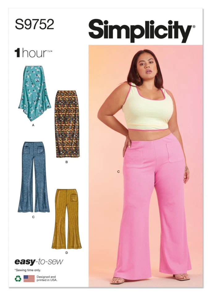 Simplicity Sewing Pattern 9752 Womens 20W-28W Easy Knit Pants Skirts 2 Lengths - image 1 of 4