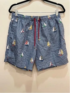 Franks Swim Trunks Size L Gingham Plaid Sailboats Preppy Coastal Resort Beach - Bild 1 von 9