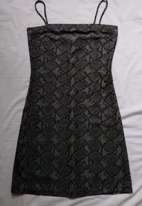 Vintage Y2K Candy Rocket Spaghetti Strap Dress Black Gray Grunge Goth Emo Sz M - Picture 1 of 8