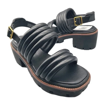 Tory Burch Lug Sole Heeled Sandals sz 7 Quilted Leather Slingback Black NEW - Image 1 of 4