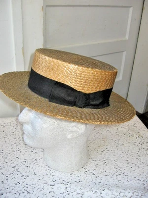 1900 年初 STRAW BOATER SKIMMER 帽子-霍兰,角上的 SCHMIDT,阿姆斯特丹,纽约 — 第 1/4 张图片