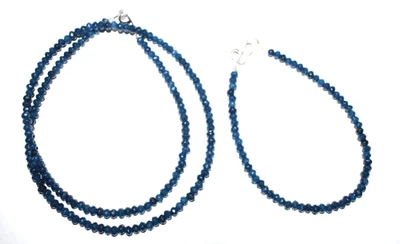 Zaffiro Giada Gemma Rondella Sfaccettato Argento Sterling 18 " Collana 9 " - Immagine 1 di 4