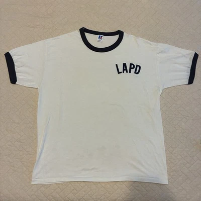 Timbre vintage Russell Athletic blanco y azul marino LAPD Foto 1 de 4