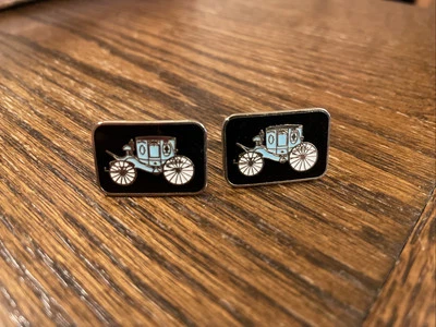 Gemelos de carro antiguos esmaltados azules negros tono dorado vintage Foto 1 de 4