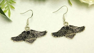 925 STERLING HARLEY DAVIDSON MOTORCYCLE EAGLE WINGS EARRINGS - Picture 1 of 5