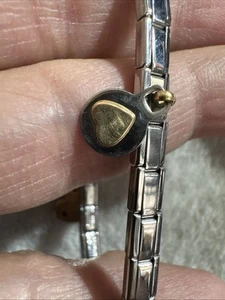 Nomination Italian 1990s Stainless Steel 18K Gold Heart Charm Stretch Bracelet - Picture 1 of 4