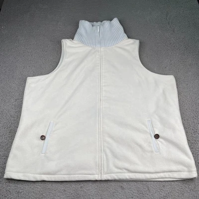 Lands End Vest Womens 3X White Fleece Turtle Neck Full Zip Pockets Outdoors - Image 1 of 4