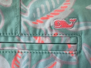 Girls Vineyard Vines Chino 12 Shorts Mint and Orange Accents Adjustable Waist - Picture 1 of 8