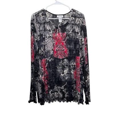 Avenue Blouse Women's 30/32 Colorful Ruffle Long Sleeve Lightweight Y2K Top - Image 1 of 4