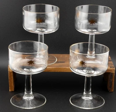 Vintage Federal Glass Fire King Milk Glass Gold Sputnik Snowflake Glasses - Image 1 of 4