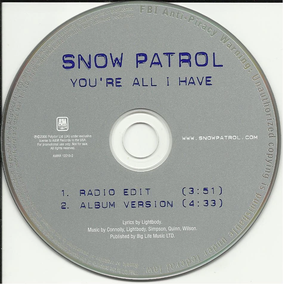 SNOW PATROL You’re All I have RARE EDIT PROMO CD Single Foto 1 de 1