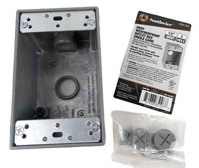 Southwire WDB1350 1-Gang Caja de salida resistente a la intemperie profunda Gris 3 1/2" Tomas NUEVO Foto 1 de 4