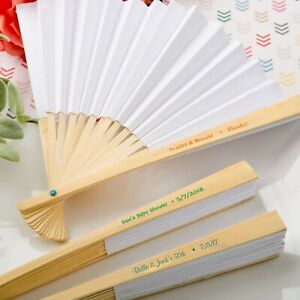 48 Personalized White Paper Hand Fans Summer Wedding Favors Lot - MW70094