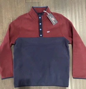Vineyard Vines Harbor Fleece Quarter Snap Boys Crimson Navy - TAGLIA LARGE - NUOVO CON ETICHETTE - Foto 1 di 3