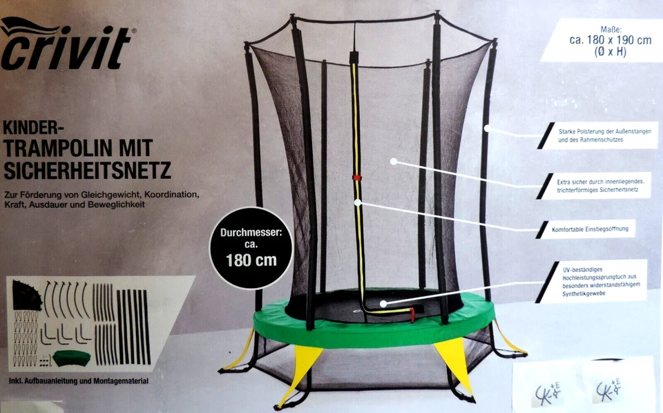 Kinder Trampolin Crivit Kindertrampolin mit Sicherheitsnetz 25kg Spielgerät NEU - Bild 1 von 1