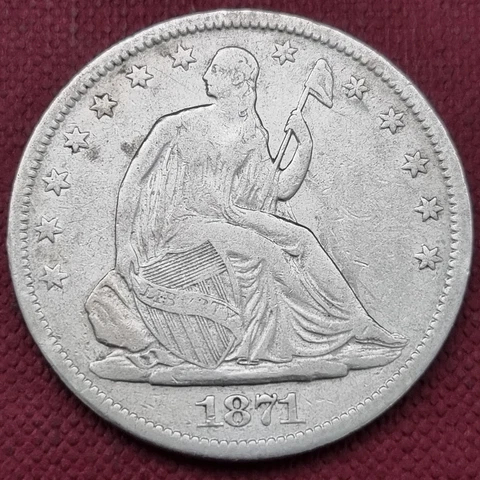 1871 S Seated Liberty Half Dollar 50c Better Grade VF + #58238 Cover