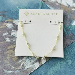 Kendra Scott Haven Heart Gold Strand Necklace White Crystal - Picture 1 of 3