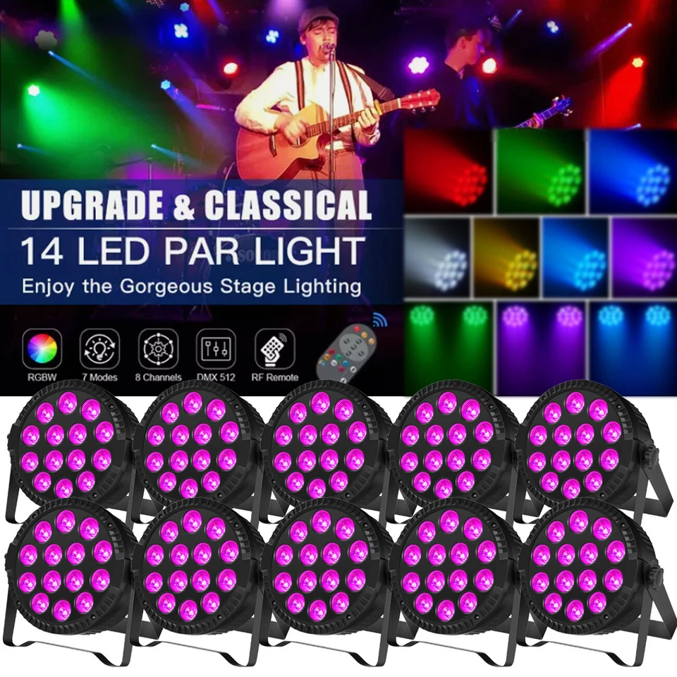 140W 14LED Par Can Lights DMX RGBW Beam Wash Light DJ Disco Party Stage Lighting - Image 1 of 4