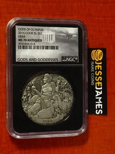 2016 $2 COOK ISLANDS SILVER GODS OF OLYMPUS HERA NGC MS70 ANTIQUED 2 OZ .999 - Picture 1 of 2
