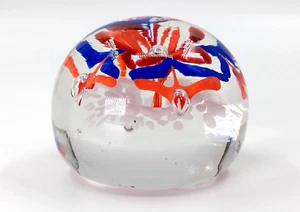 "Pisapapeles de vidrio naranja, azul y blanco de 2 3/4"" de diámetro, 2 1/8"" de alto, vintage" - Imagen 1 de 12