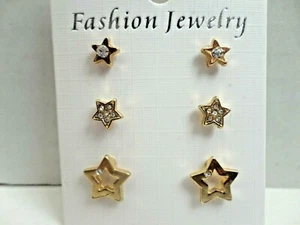 Fashion Earrings Under $15 - Multi Pack Stud set 3 pk Rhinestone & Gold Hearts - Picture 1 of 1