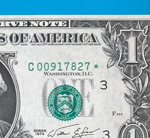 Misaligned Overprints Error $1 One Dollar Bill STAR NOTE 1974 : С 00917827 * - Picture 1 of 4