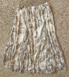 Ruby Rd. Long Skirt 16W Tan Brown Palm Leaf Leaves Elasticized Waist, Lined - Picture 1 of 4