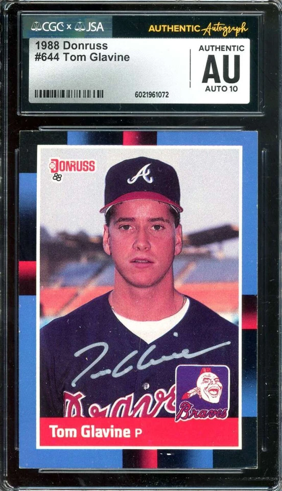 Tom Glavine gema como nueva 10 certificado de autenticidad firmado 1988 Donruss novato autógrafo JSA CGC certificado de autenticidad Foto 1 de 1
