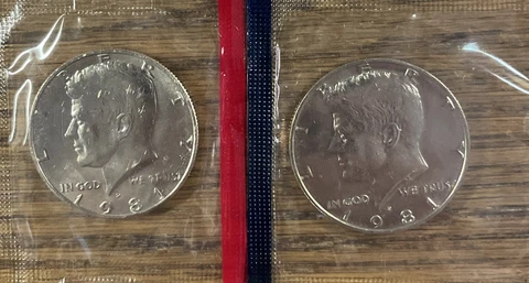 1981 P&D Kennedy Half Dollars from Mint Set in Mint Cello with Free Shipping Cover