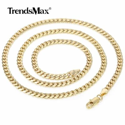 4.5mm Yellow Gold Filled GF Chain Necklace Cut Curb Cuban Link Men Women 20" 24" - Image 1 of 4