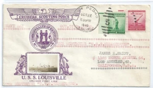Copertina US Naval CROSBY Navy Day USS LOUISVILLE cachet 27 ottobre 1946 USS WEDDERBURN - Foto 1 di 2