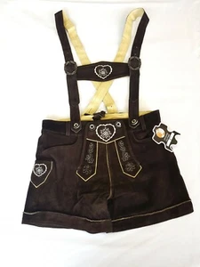 Damen Lederhosen mit Trägern Bayernhosen Trachten Shorts Stickerei braun Gr. 36  - Bild 1 von 10
