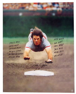 Pete Rose "The Dive" Autographed Signed 28x35 Stat Canvas Print ASI Proof