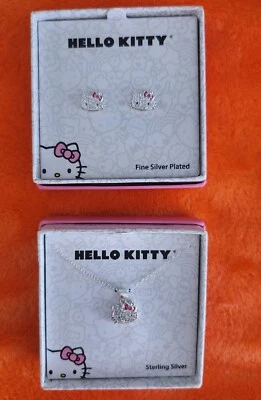 Colar e brincos combinando Hello Kitty cristais de prata *novo na caixa* - Imagem 1 de 4