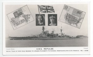 HMS REPULSE Renown class Battlecruiser ROYAL TOUR 1939 ~PC-size RP Card