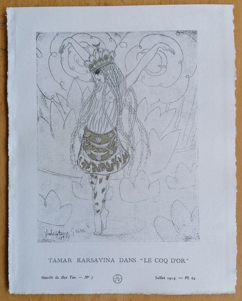 Art Deco Gazette de Bon Ton Pochoir Tamar Karsavina von Gross - 1920 - Bild 1 von 1