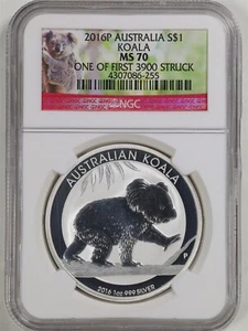 Australia 2016P 1oz .999 Silver Koala MS70 NGC 4307086-255 First 3900 Struck - Picture 1 of 2