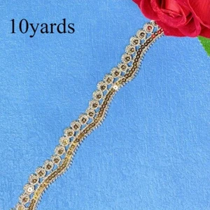 10 Yards Lace Trim Sequin Glitter Ribbon DIY Cloth Sewing Craft Gold 1.5cm - Picture 1 of 7