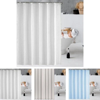 KRD LTD. 180CM SATIN SHOWER CURTAIN Waterproof Two tone striped design with 12hook 839255