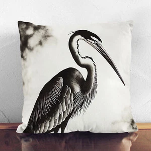 Plump Cushion Heron Painting Ink Wash Soft Scatter Throw Pillow Cover Filled - Picture 1 of 3