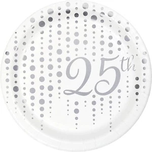 Sparkle & Shine Silver 25th Wedding Anniversary Party 7" Paper Dessert Plates - Picture 1 of 1
