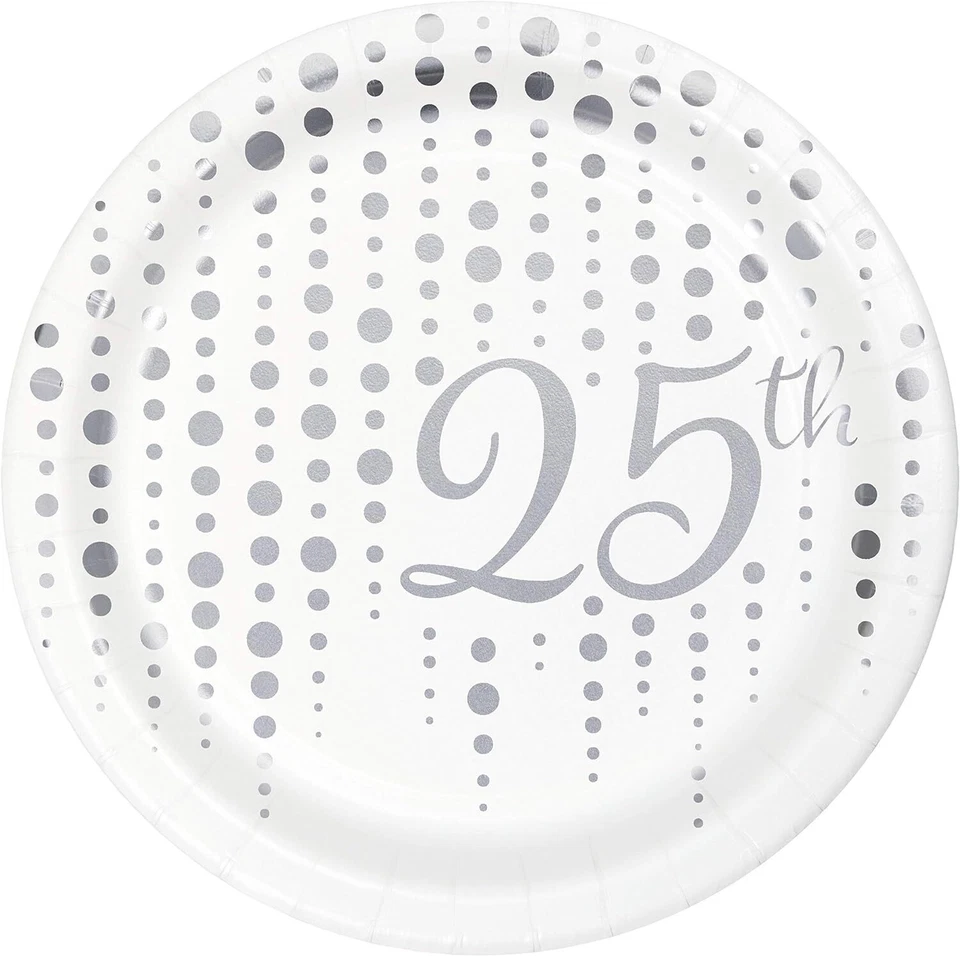 Sparkle & Shine Silver 25th Wedding Anniversary Party 7" Paper Dessert Plates - Image 1 of 1