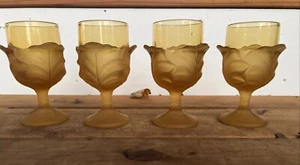 (4) L.G. Wright Amber Glass Cabbage Leaf Small 4oz Juice Goblets - Picture 1 of 6