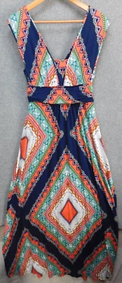 Maeve макси платье без рукавов женщин S длинный синий геометрический богемное эластичный с подкладкой - Изображение 1 из 4