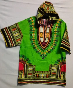 Men Women African Dashiki Hoodie Top W/ Hood Traditional Lime Yellow S M L  - Picture 1 of 4