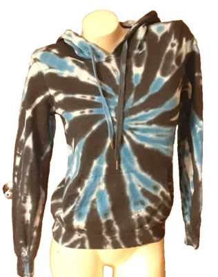 No Boundaries Tie-Dyed Blue Black Hoodie Kangaroo Pocket Juniors S (3-5) NWT - Image 1 of 4